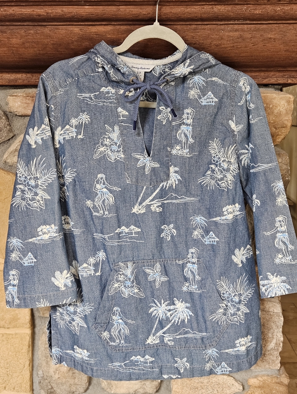Tommy Bahsma Blue Chambray Hawaiian Print Hoodie